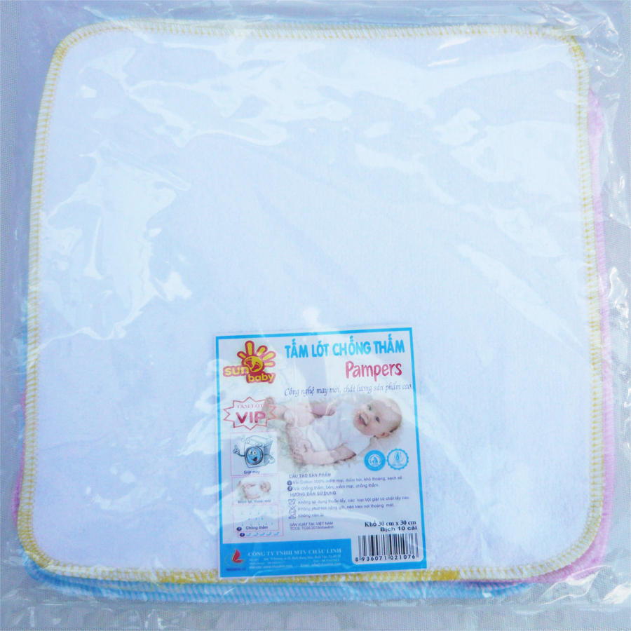 Bịch 10 tấm lót pampers SUNBABY chống thấm cho bé - Kích thước 31x32cm. Miếng lót chống thấm thoáng khí, siêu thấm và an toàn cho trẻ sơ sinh và trẻ nhỏ