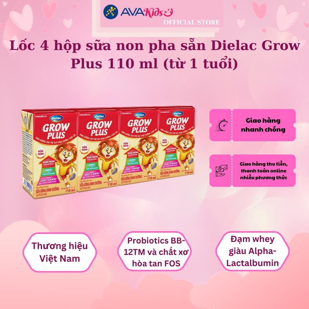 Lốc 4 hộp sữa non pha sẵn Dielac Grow Plus 110 ml (từ 1 tuổi)