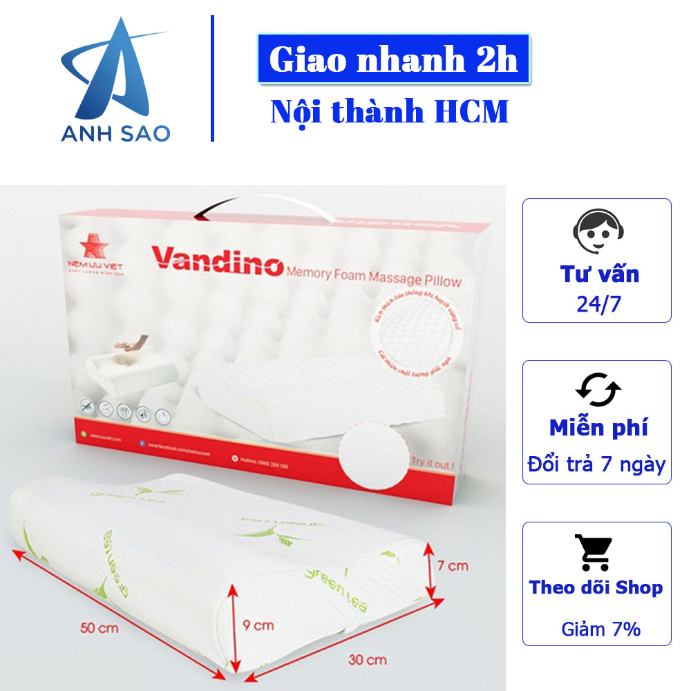 Gối Memory Foam Massage Vandino thương hiệu A - tốt cho đốt sống cổ - chống ngủ ngáy