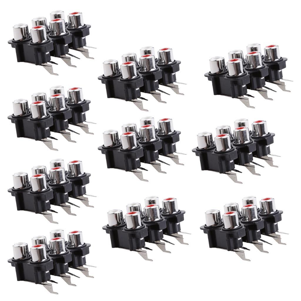 10Pcs PCB Mount AV Concentric Outlet 6 RCA Female Socket Connector Board