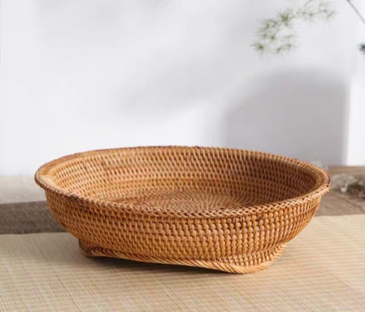 Đĩa mây xiên, đĩa mây hình tròn đựng thức ăn, D26cm