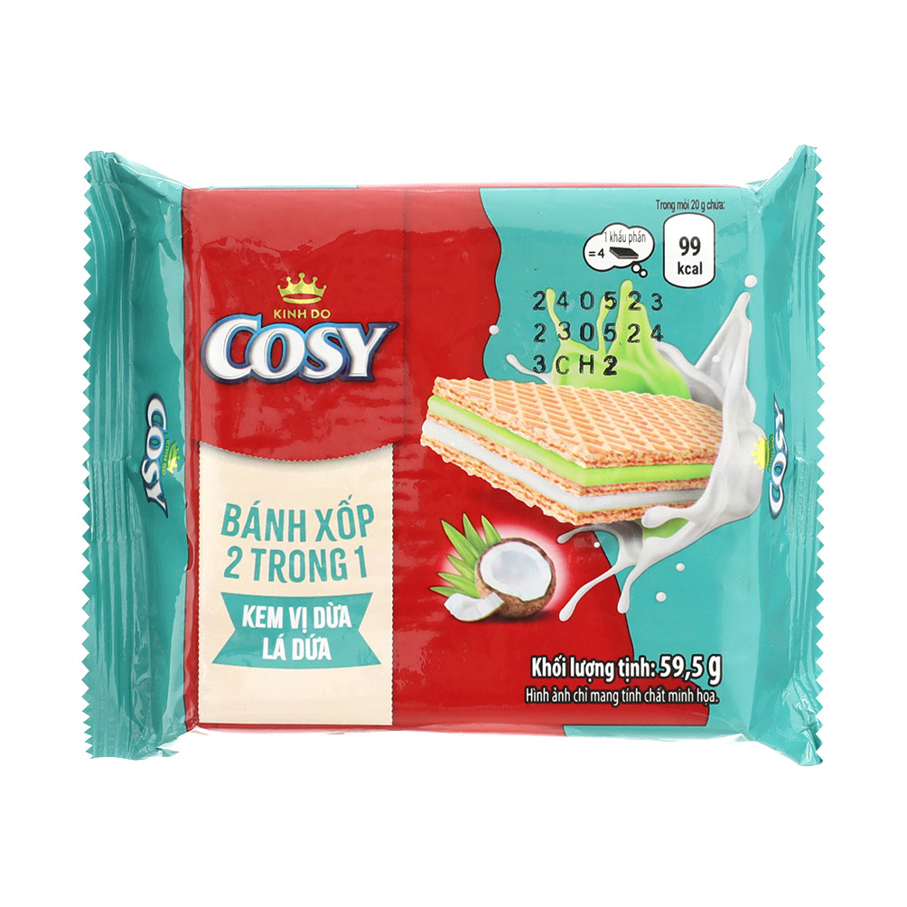 Combo 5 Bánh Xốp Cosy 2 trong 1 – Kem Vị Dừa Lá Dứa, gói 59.5g