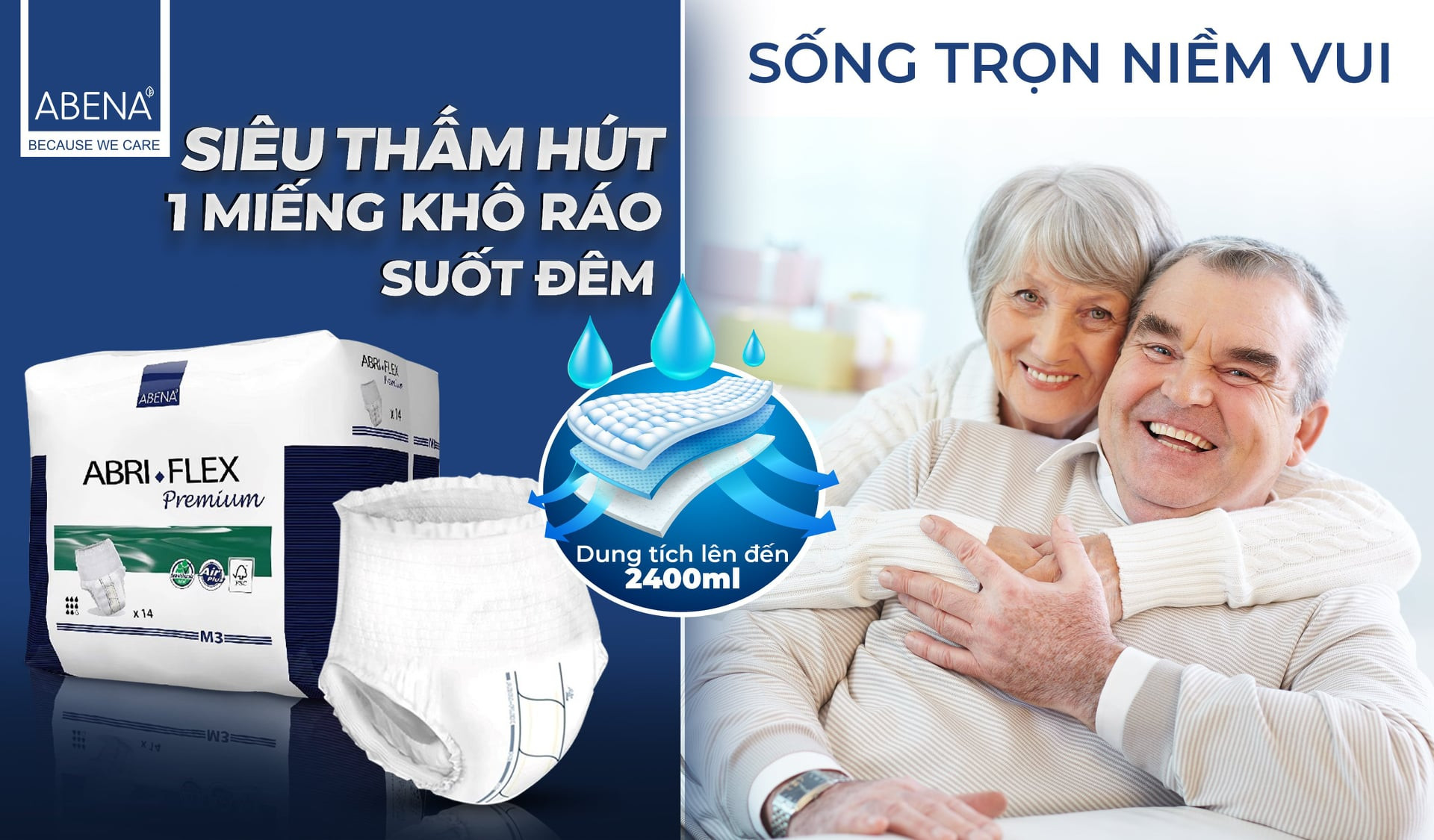 [ THẤM HÚT GẤP 50 LẦN TRỌNG LƯỢNG ] - TÃ QUẦN ABENA NGƯỜI LỚN NAM NỮ - 14 MIẾNG - DÒNG M (VÒNG HÔNG 80-110CM)