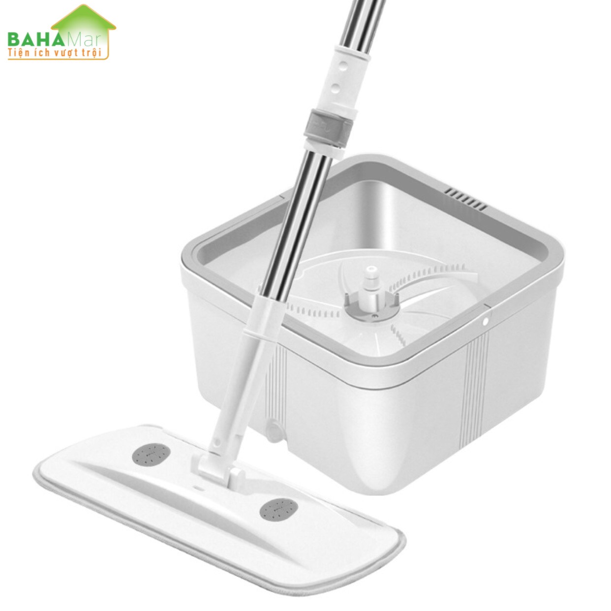 BỘ CÂY LAU NHÀ CHẬU VUÔNG PHẲNG, CÂY LAU HÌNH TRỤ ẤN XOAY TỰ ĐỘNG TÁCH NƯỚC BẨN "BAHAMAR" Nước sạch giặt giẻ lau và xoáy loại bỏ nước bẩn ra chậu ngoài một cách tách biệt luôn