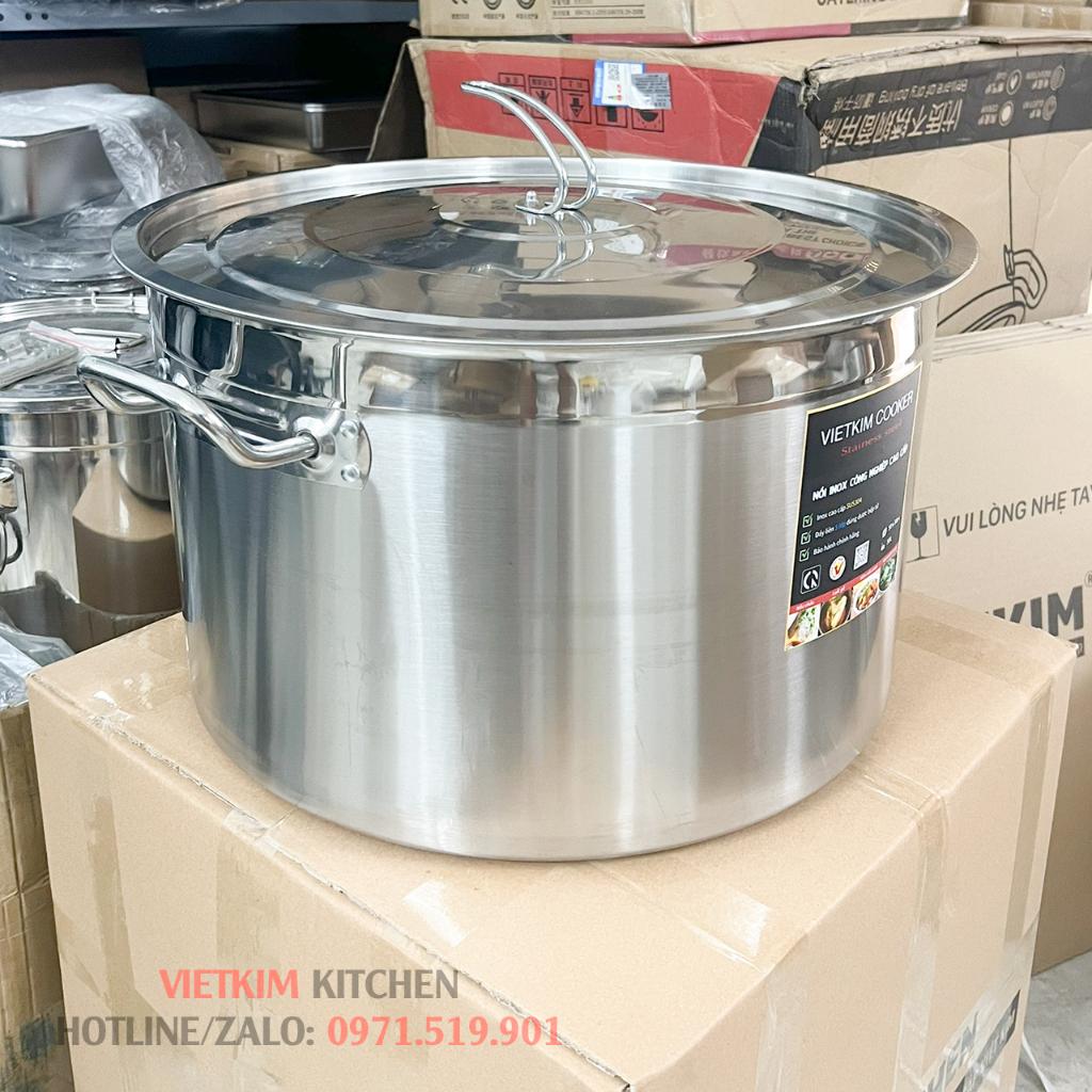 Nồi inox thấp đáy dày 5 lớp 58L cm - nồi đáy liền cao cấp