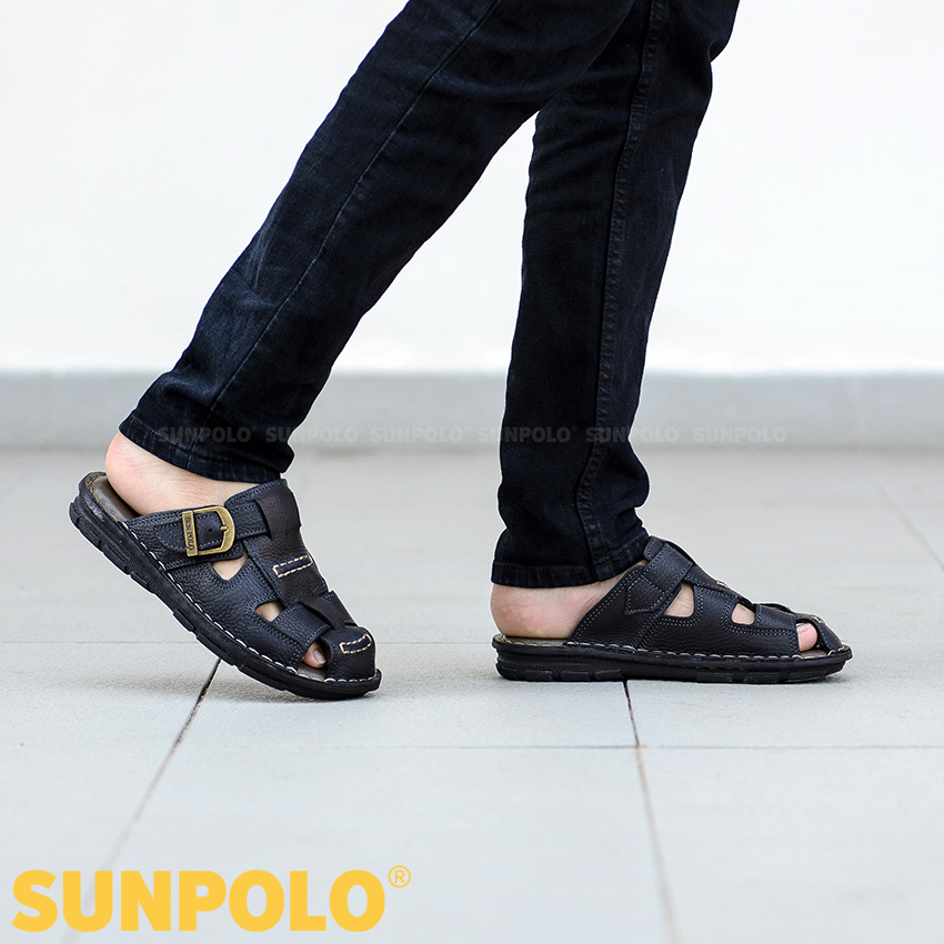 Dép Nam Bít Mũi Da Bò Cao Cấp SUNPOLO ABI019