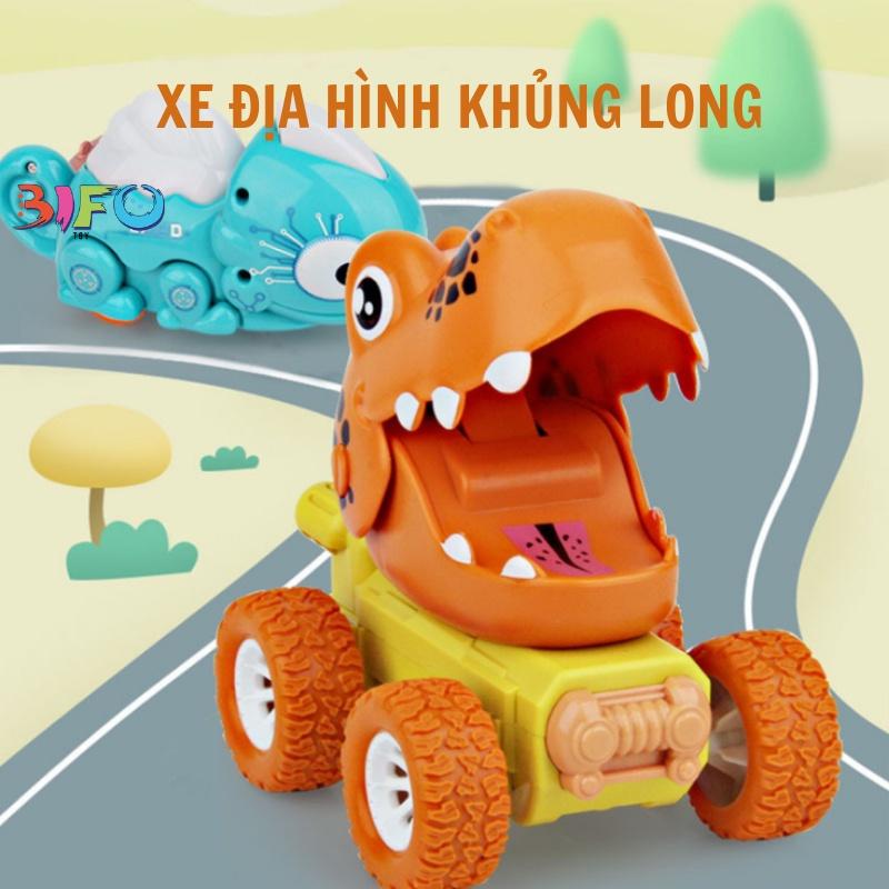 Đồ chơi xe khủng long xe địa hình CÓ ĐÈN chạy trớn, đồ chơi bánh đà quán tính cho bé nhấn là chạy