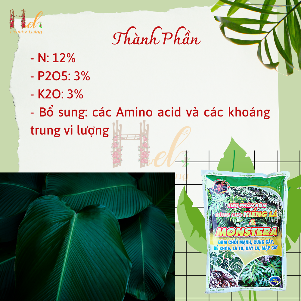 Phân Bón Hữu Cơ Kiểng Lá, Chuyên Dụng Cho Cây Trong Nhà, Monstera, Kiểng Lá. Gói 700gr Đâm Chồi Mạnh, Cứng Cây