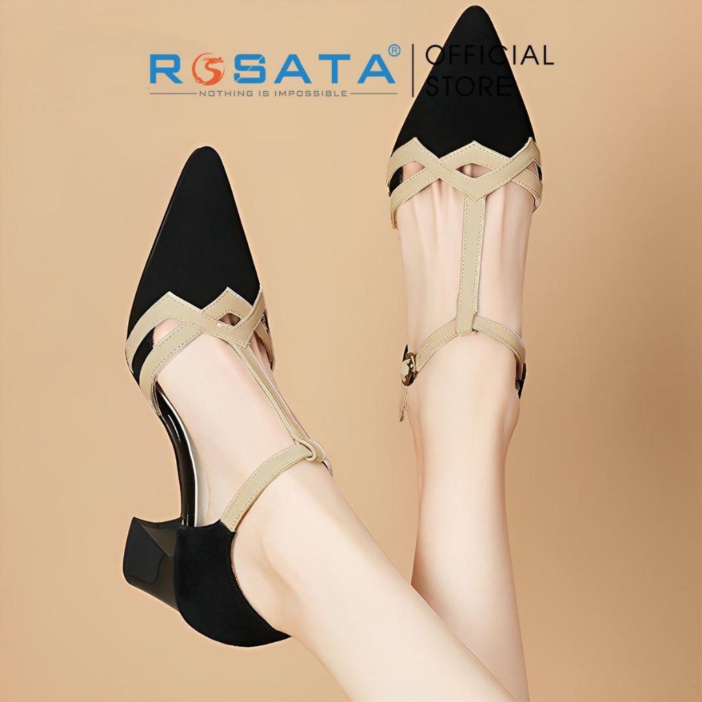Giày cao gót nữ ROSATA RO537 mũi nhọn quai cài hậu mảnh gót vuông cao 5cm xuất xứ Việt Nam - Đen