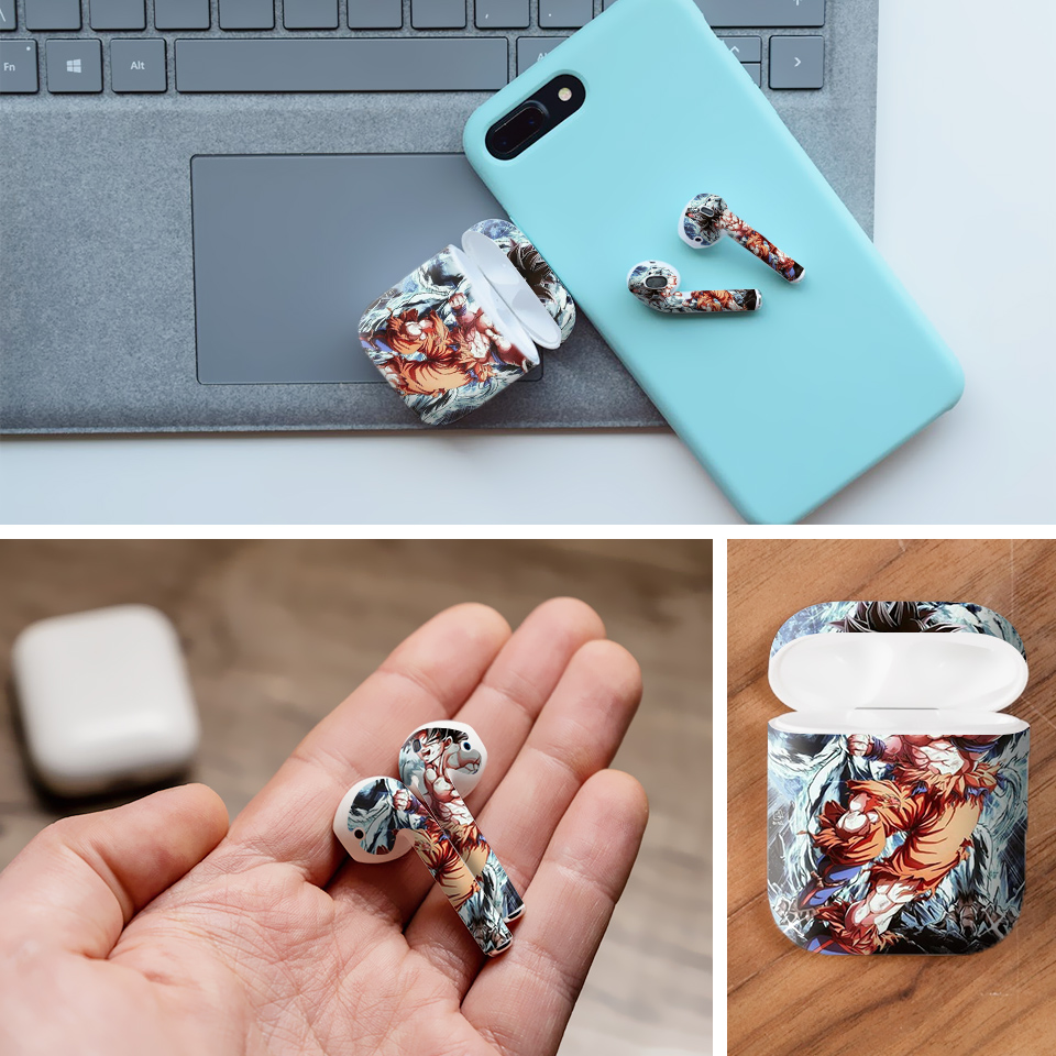 Miếng dán skin chống bẩn cho tai nghe AirPods in hình Songoku Dragon Ball - 7vnr001 (bản không dây 1 và 2)