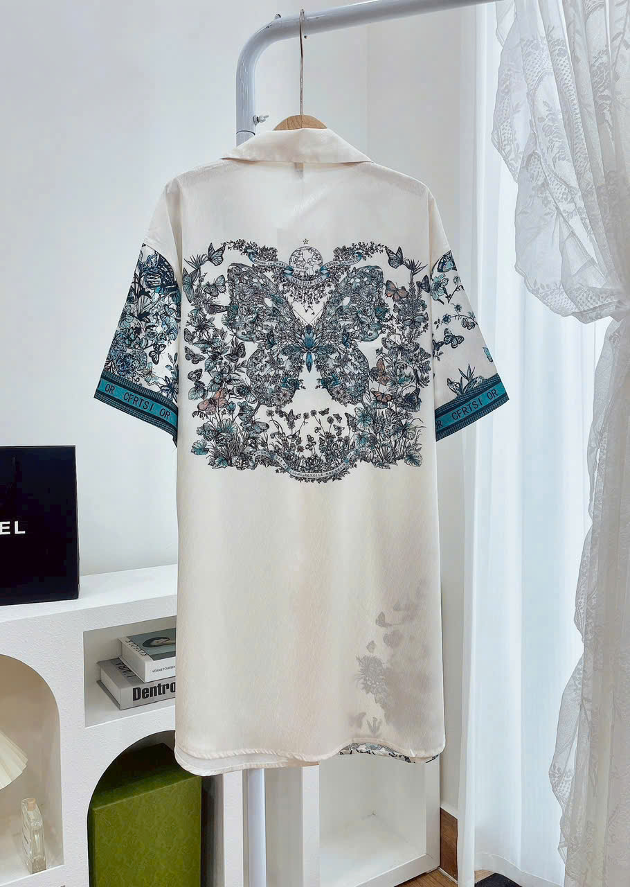 Đầm Sơ Mi Lụa Quảng Châu Cao Cấp Họa Tiết Xinh Xắn