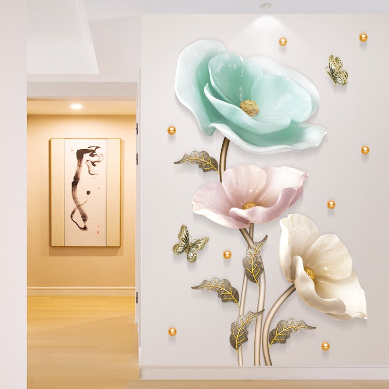 Decal dán tường hoa mẫu đơn nghệ thuật