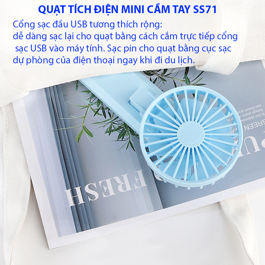 Quạt tích điện mini cầm tay, để bàn không dây Cao Cấp SeaSy SS71 – Quạt sạc điện USB 2 chế độ gió tiện lợi, không gây ồn, thời gian sử dụng có thể lên tới 4h, thuận tiện mang đi mọi lúc, mọi nơi - Hàng Chính Hãng