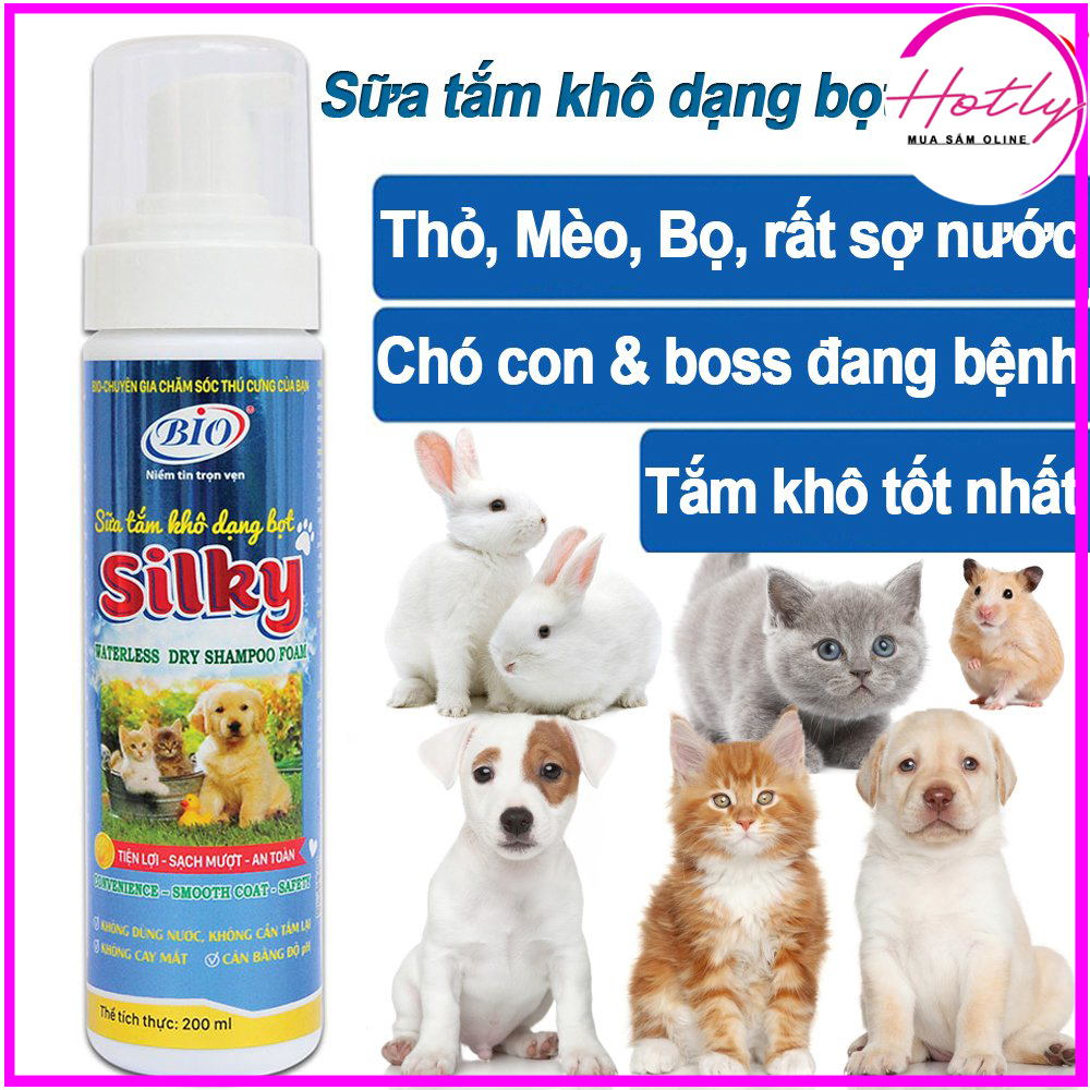 Sữa tắm khô dạng bọt Bio-Silky cho chó mèo, Làm sạch, lông óng mượt và thơm lâu 200ml-79300