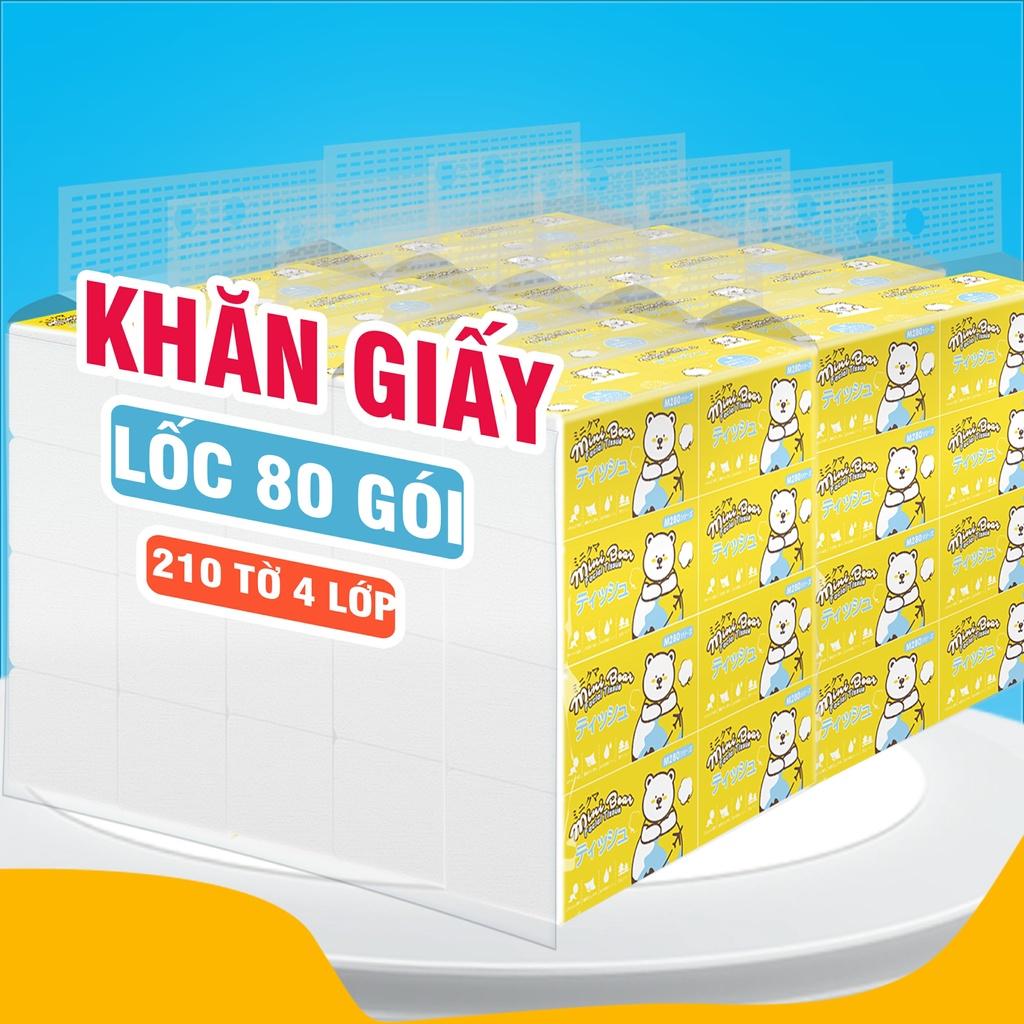 Khăn giấy khô lau tay, mặt không bột vụn 4 lớp 210 tờ gia dụng 100% bột gỗ nguyên sinh thương hiệu Minibear