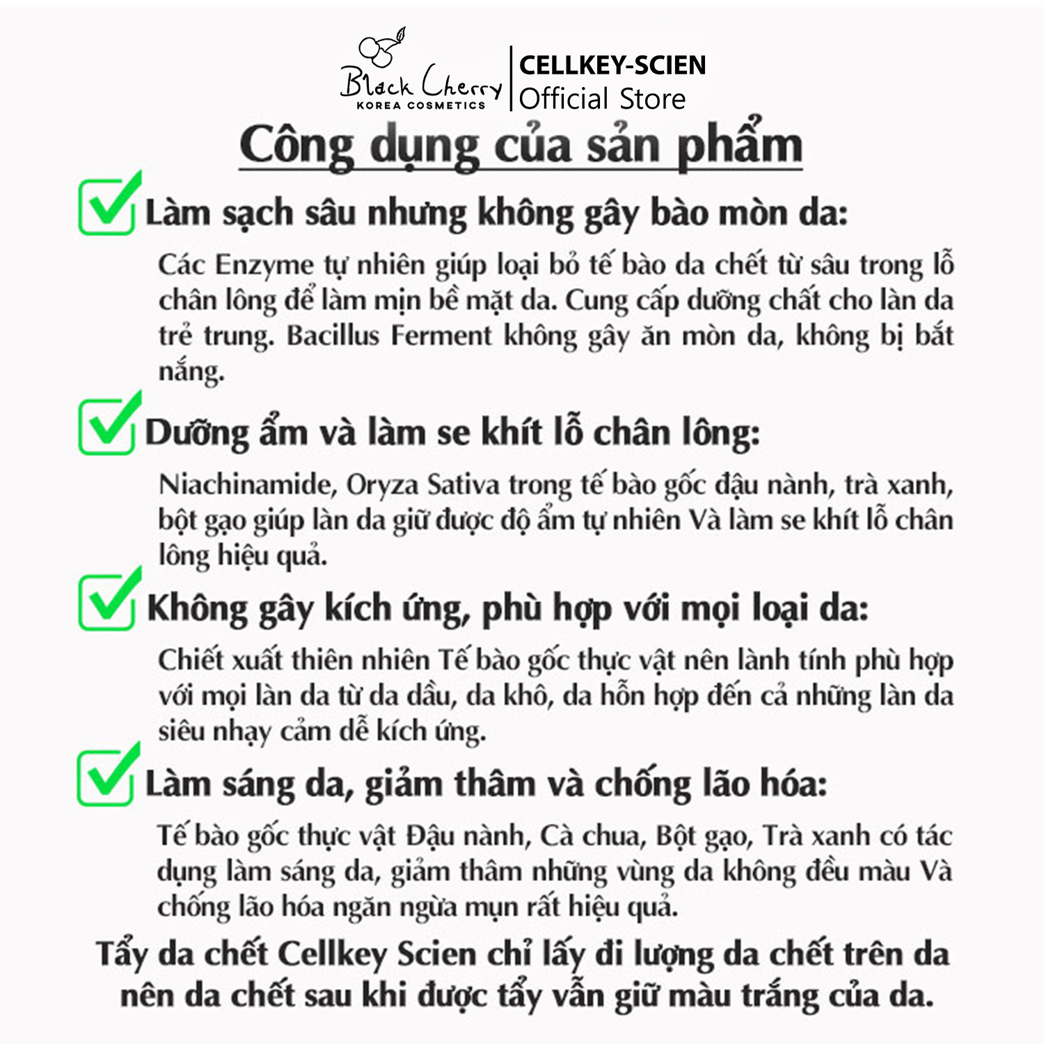 Tẩy Da Chết Tế Bào Gốc Thực Vật Làm Sạch Sâu Dịu Nhẹ Dưỡng Ẩm Trắng Da Chống Nhăn Cho Da Nhạy Cảm Cellkey-Scien White Peeling Gel (80ml)