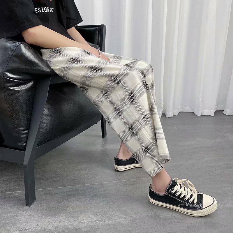Quần dài ống rộng họa tiết caro thời trang cho nam