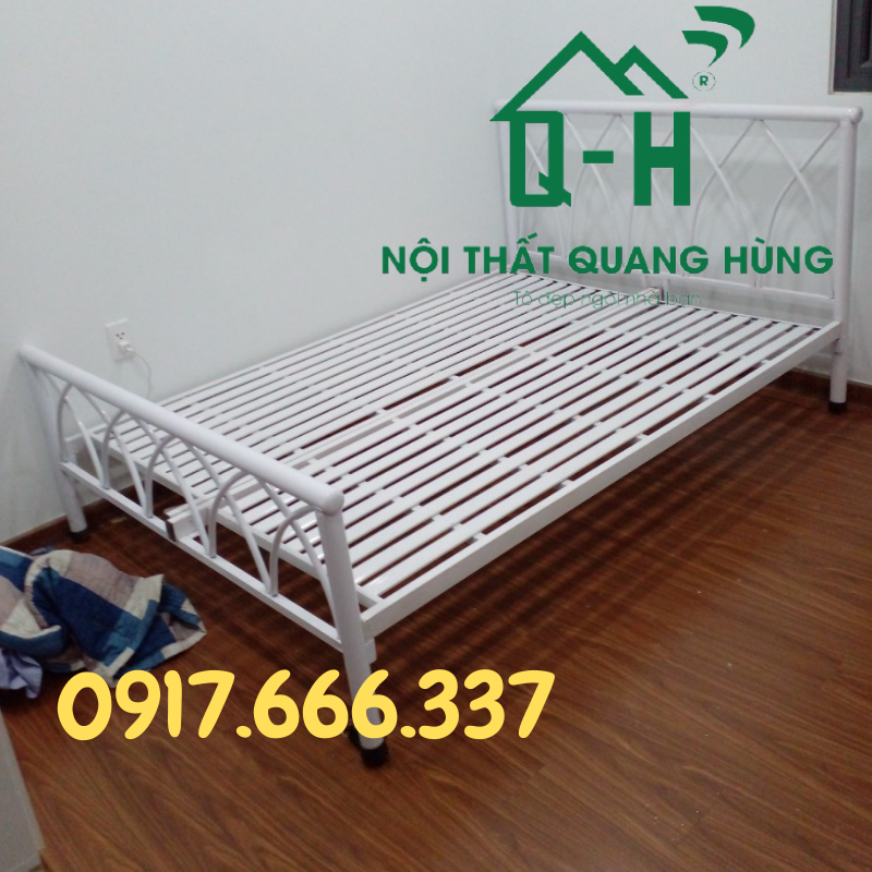 GIƯỜNG SẮT THIẾT KẾ  ĐẦU GIƯỜNG CHỮ X MÀU TRẮNG DÀNH CHO GIA ĐÌNH