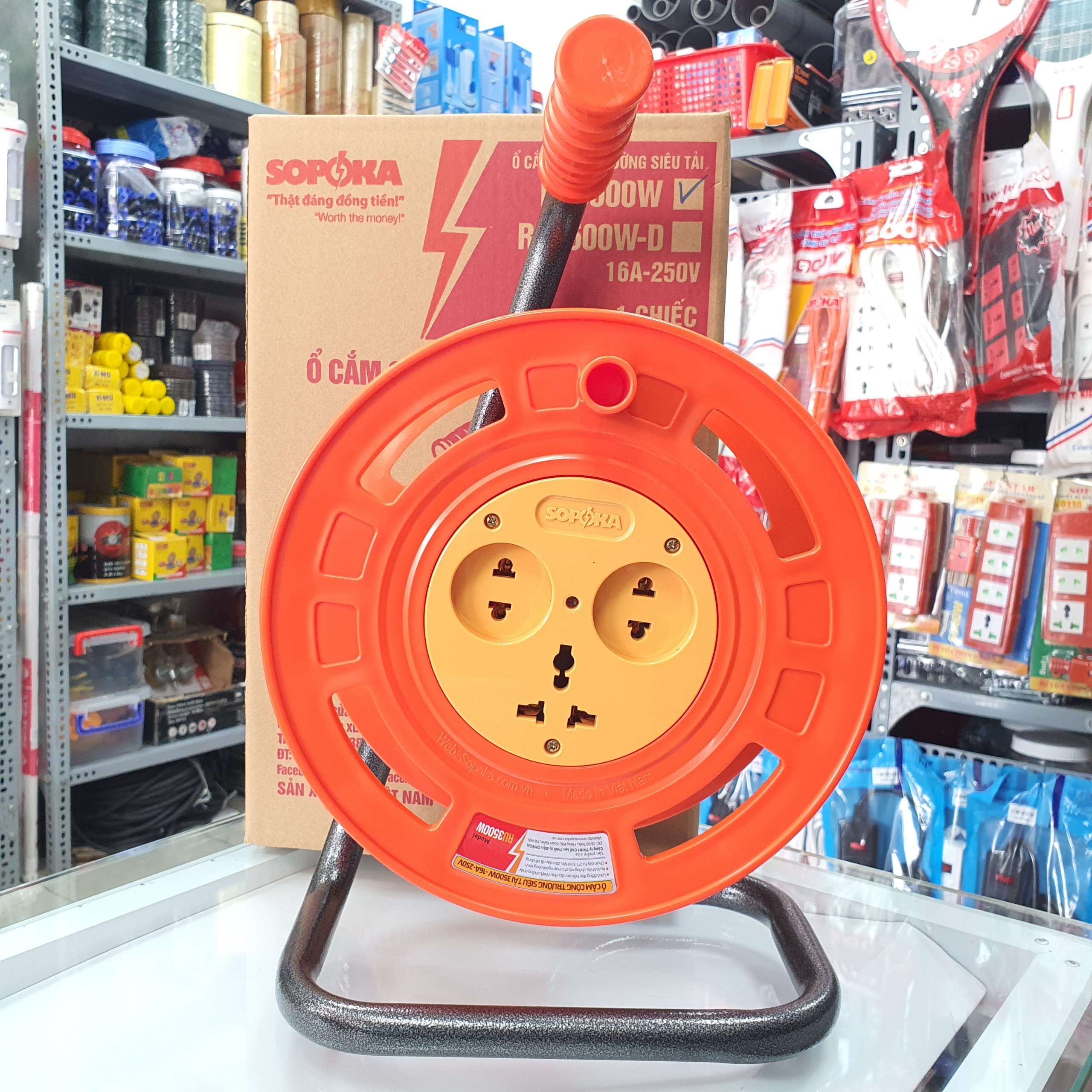 Ổ cắm điện Rulo quay công trường siêu chịu tải không dây RU3500W và có dây RU1916A Sopoka