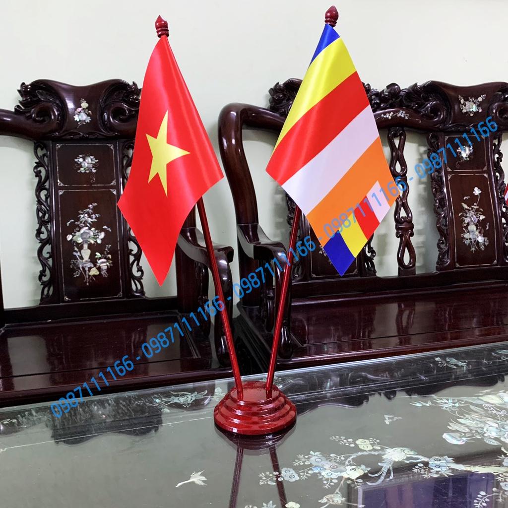 Cờ Để Bàn Đế gỗ Cắm 2 cờ Việt Nam - PG In Kỹ Thuật Số