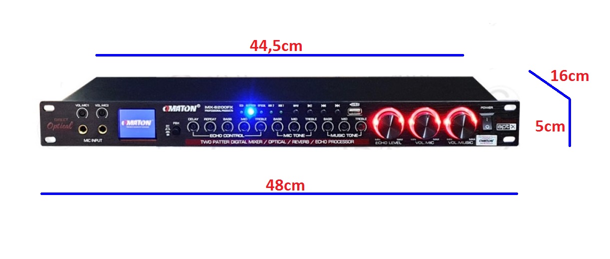 Mixer Karaoke - Vang cơ Bluetooth chống hú OMATON MX-6200FX có cổng quang Optical USB - Hàng chính hãng - Tặng jack canon dây AV 4 đầu bông sen