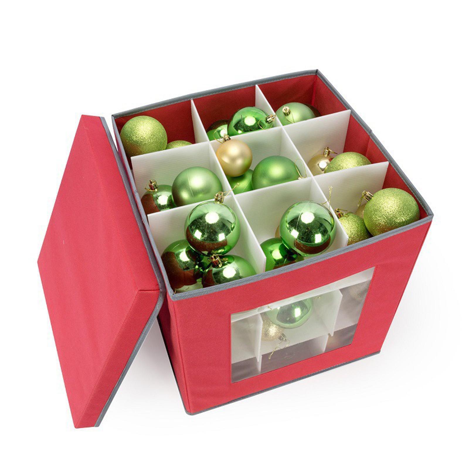 Christmas Ball Storage Box Foldable Clear Compartment Christmas Tree Decorations Organizer with Lid with Handle Durable Container for Xmas
