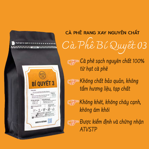 Cà Phê Rang Xay Nguyên Chất - 90S Coffee Vietnam | Bí Quyết 03 | Công Thức Phối: Moka Cầu Đất + Robusta | 100% Cà Phê Sạch | Đậm Đà - Ít Chua - Hậu Ngọt