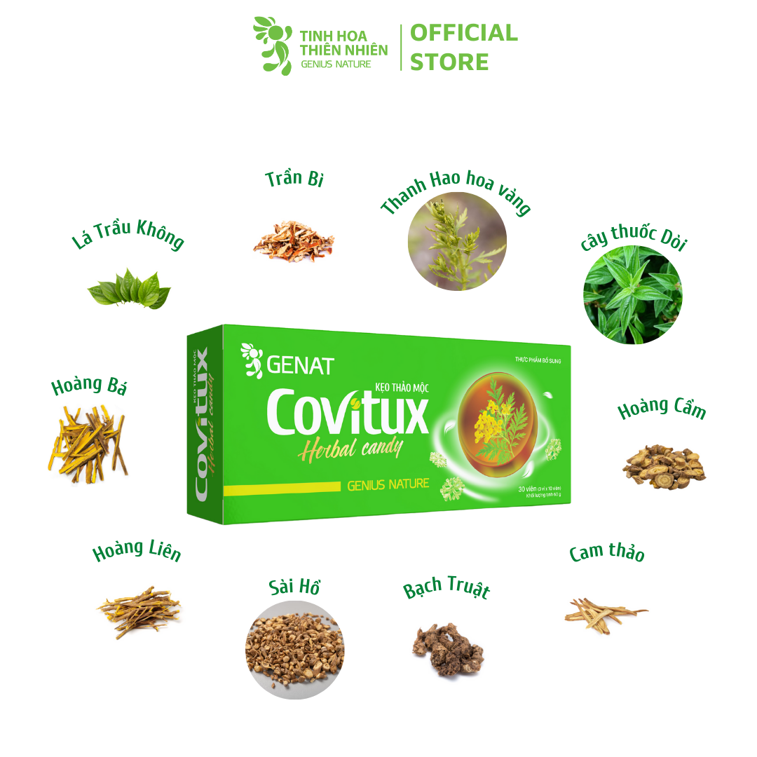 Combo 2 hộp - Kẹo thảo mộc Covitux (30 viên) - Genat - Tinh hoa thiên nhiên