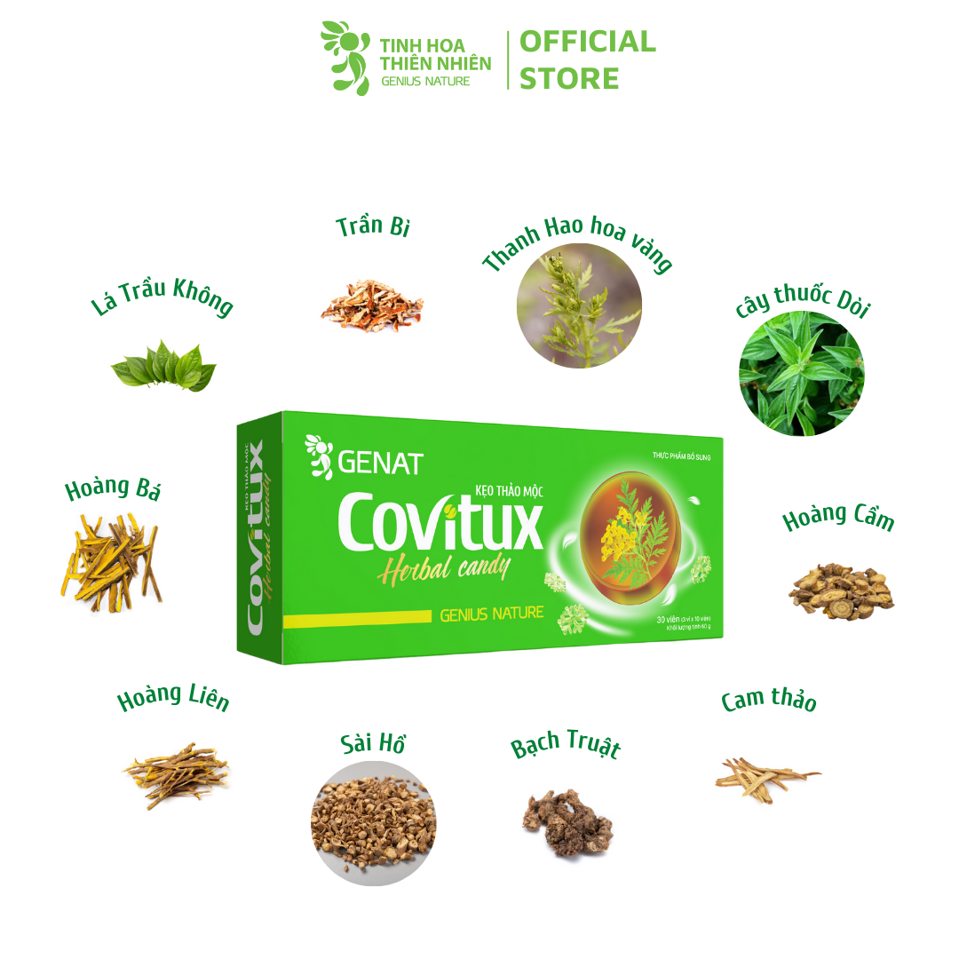Kẹo thảo mộc Covitux (hộp 30 viên) - Genat  - Giao 2H HCM