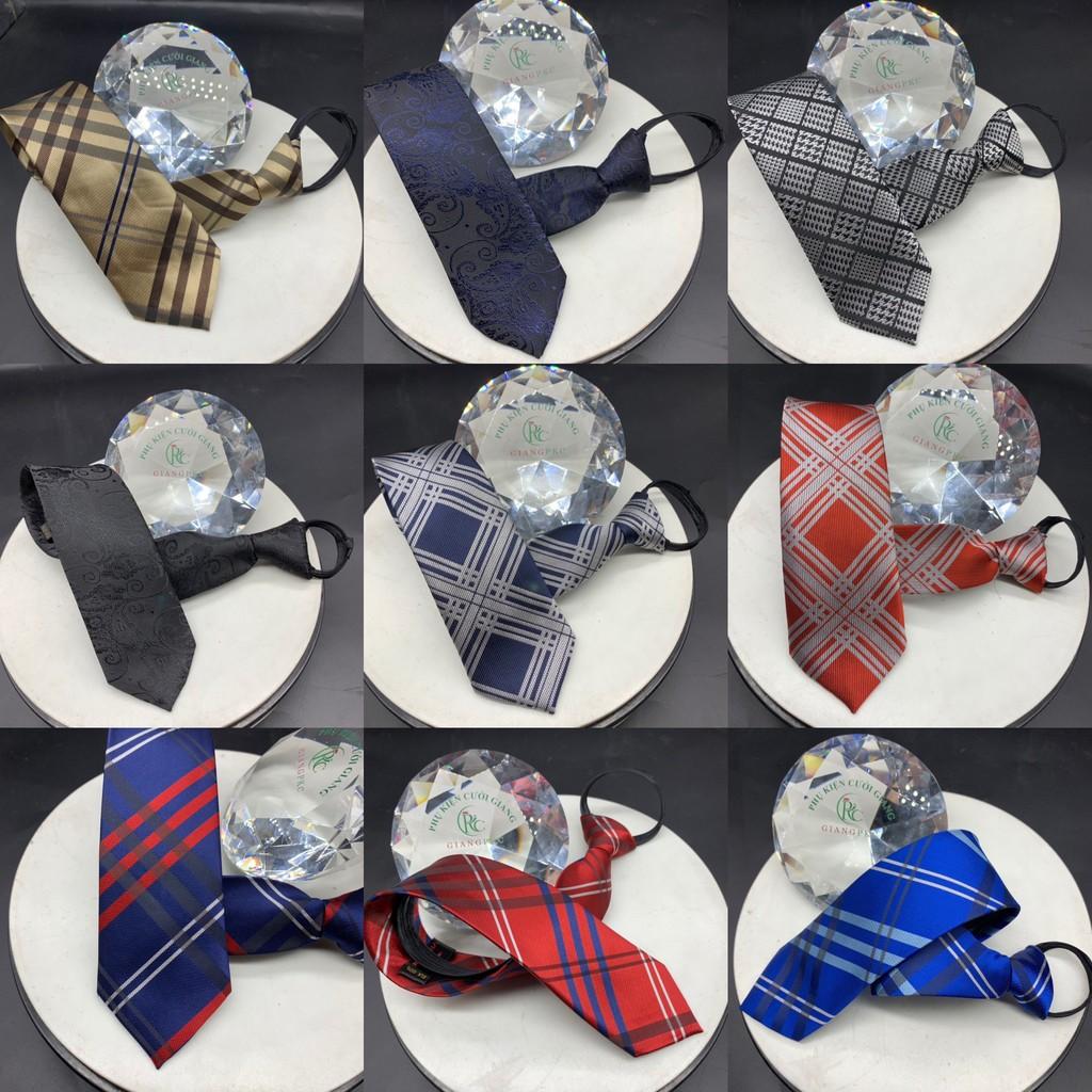 Cà Vạt Nam GiangpkcThắt Sẵn, Dây Kéo, Bản nhỏ 6cm công sở Vải Silk Lụa 100%, 3 Lớp mẫu mới tháng 7-2021