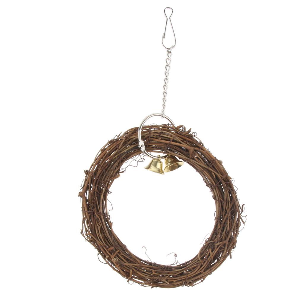 Bird Parrot Cage Hanging Swing Chew Perches Toys Cockatiel Budgie Rattan Stand