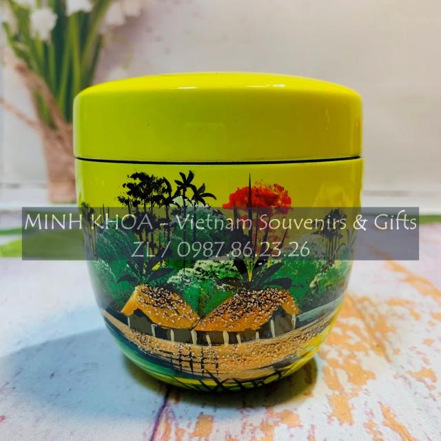 Hũ Lọ Đựng Trà Sơn Mài Đựng Kẹo Vẽ Cảnh Đồng Quê Việt Nam - Vietnamese Lacquer Teapot