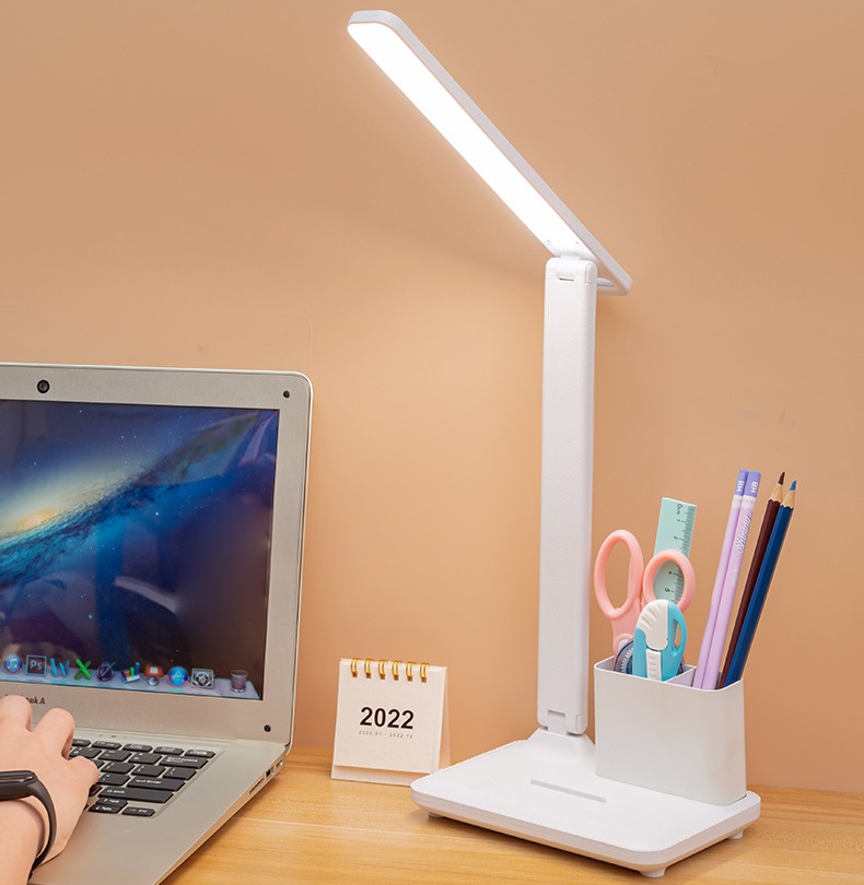 Đèn led để bàn học tích điện XH3600 có kệ đựng bút, điện thoại với 3 chế độ sáng bảo vệ mắt chống cận thị
