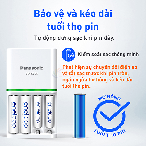 Bộ sạc pin Panasonic Eneloop AA 2000mAh K-KJ55MC40V2 (4 viên) - Hàng chính hãng