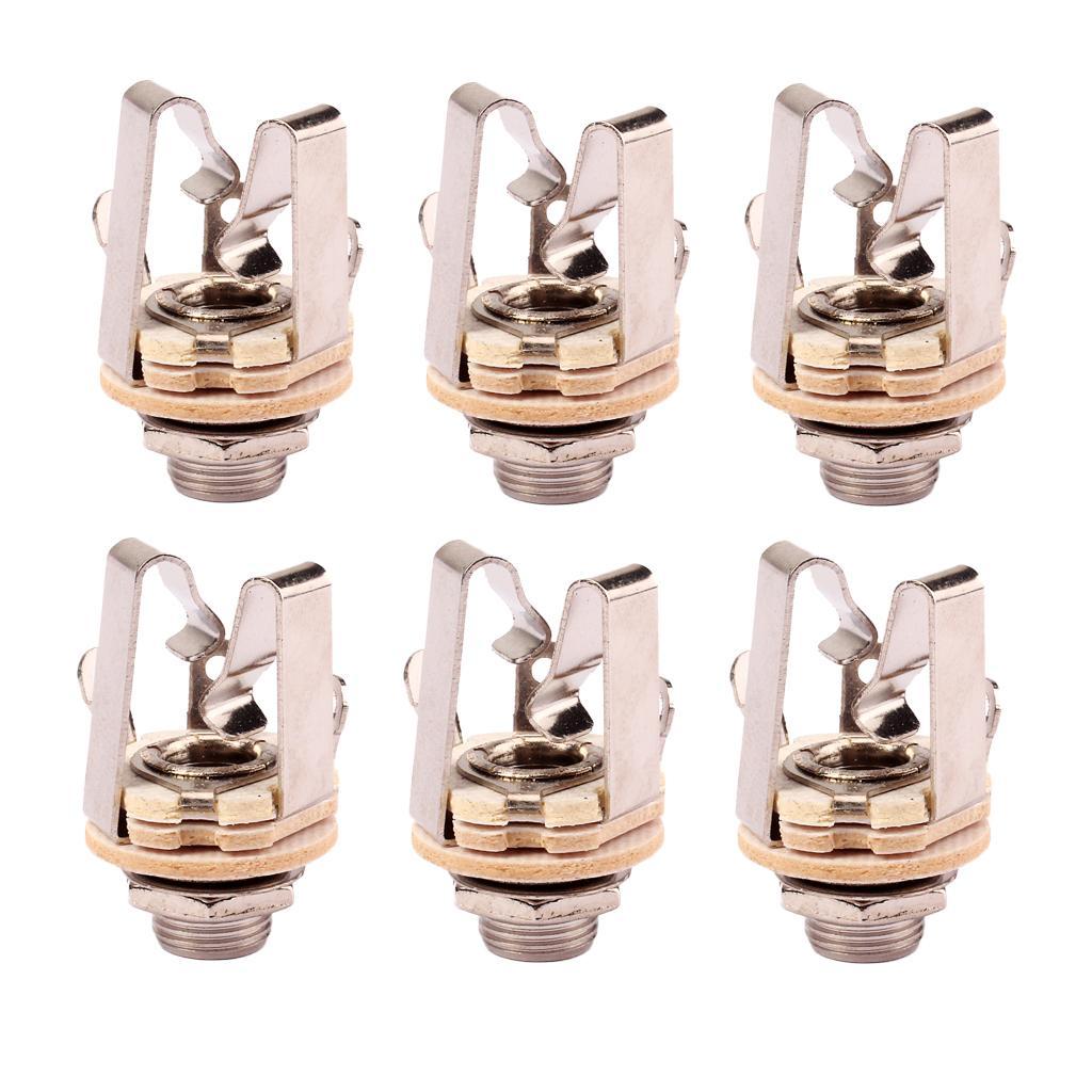Pack of 6 Stereo Electric Guitar Jack 1/4" 6.35mm Stereo Plug Sockets Nickle