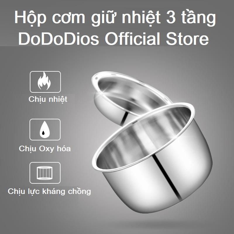 hộp cơm giữ nhiệt cắm điện 3 tầng, chất liệu inox 304 an toàn - Chính hãng DoDoDios