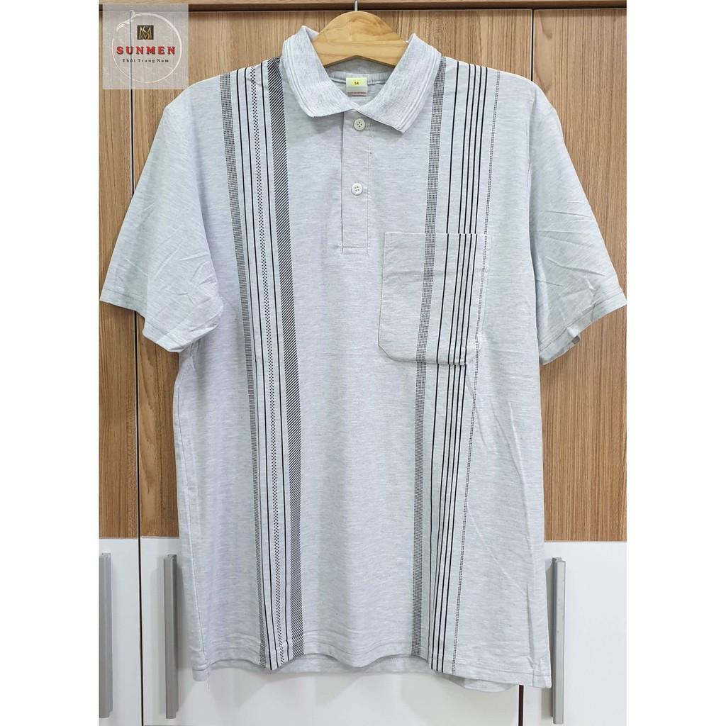 Áo Thun Nam Có Túi Trung Niên Loại Sọc Cổ Bẻ From Rộng Tay Lỡ SUNMEN ATNTN002 Đủ Màu Size Từ 50 - 85kg