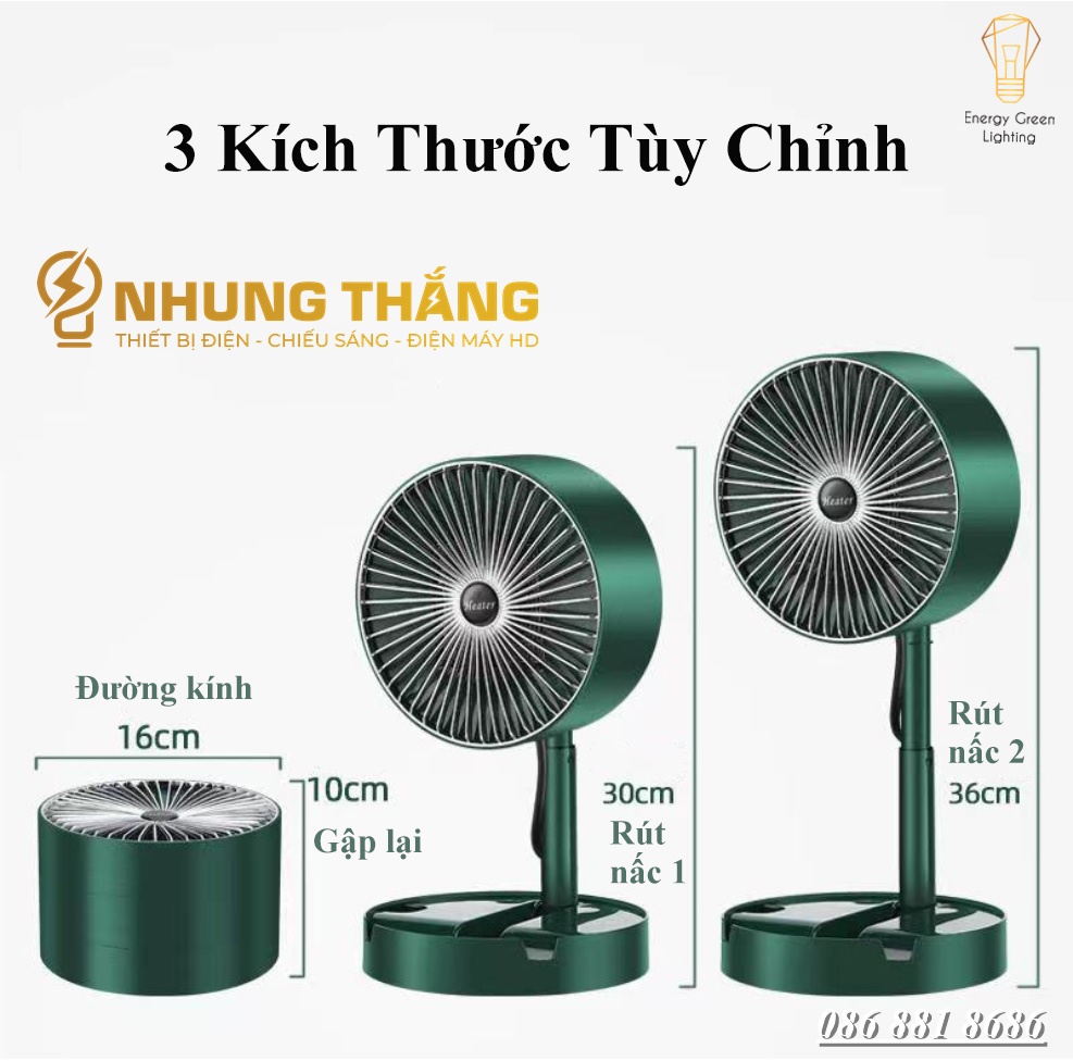 Máy Sưởi Để Bàn TN036, Quạt Sưởi Mini - Công Nghệ Sưởi Gốm PTC Ceramic-Làm Nóng Nhanh - Tích Hợp Tản Gió -Tiết Kiệm Điện - Có Video