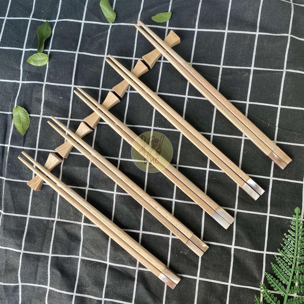 Đũa gỗ Beech gắn trai Hồng vuông 23cm siêu sạch - Hàng đẹp - Đũa gỗ Cao Cấp