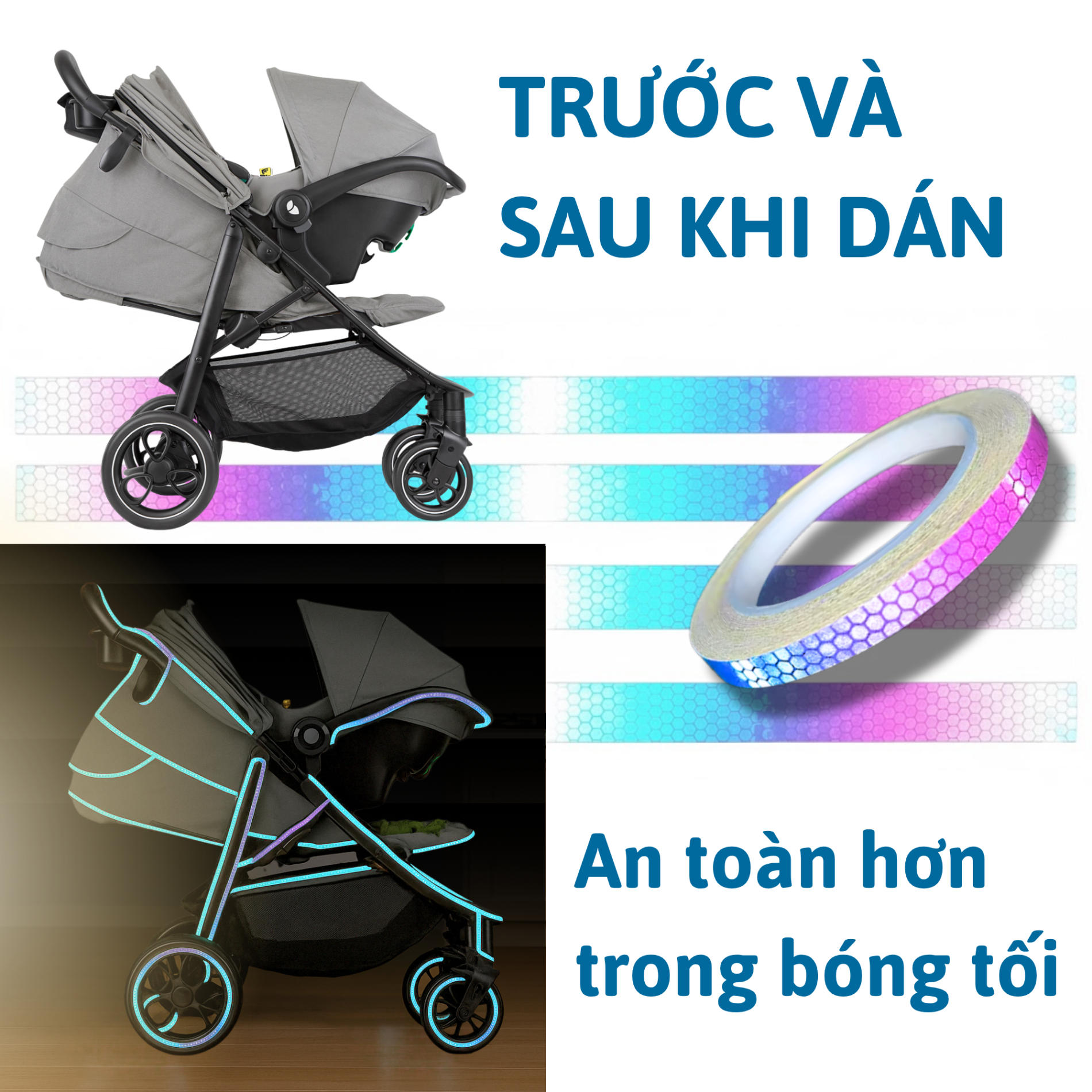 Băng Keo Phản Quang Đa Sắc Dán Xe Decal Phản Sáng Trang Trí Mâm Xe Cầu Thang Nhà Kho An Toàn Vào Ban Đêm