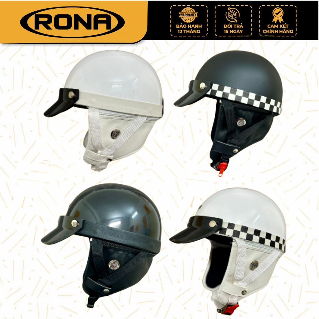 Mũ bảo hiểm xe máy 1/2 Rona Bosozoku freesize kèm lưỡi trai màu đen che nắng phối ốp tai da phong cách Nhật cá tính