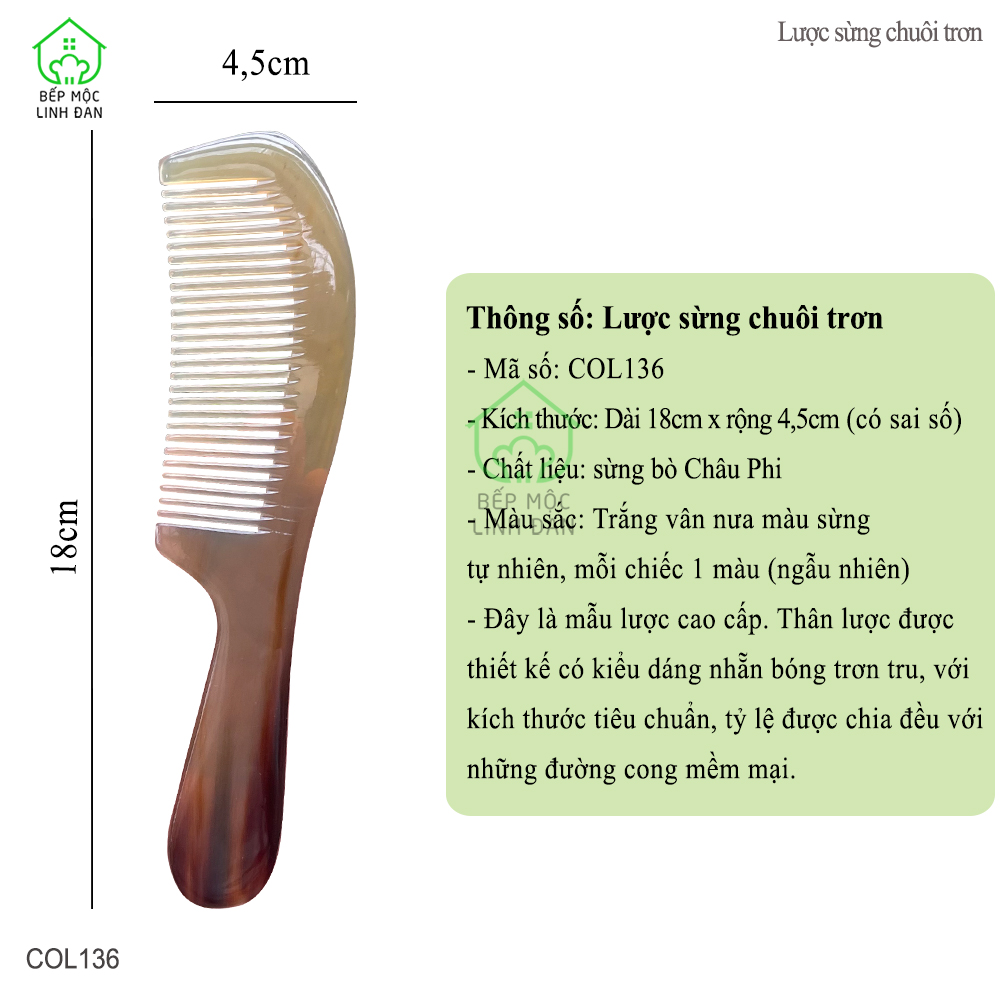 Lược Sừng Mẫu Chuôi Trơn Cao Cấp (Size: L-18cm) Cầm Vừa Tay [COL136]