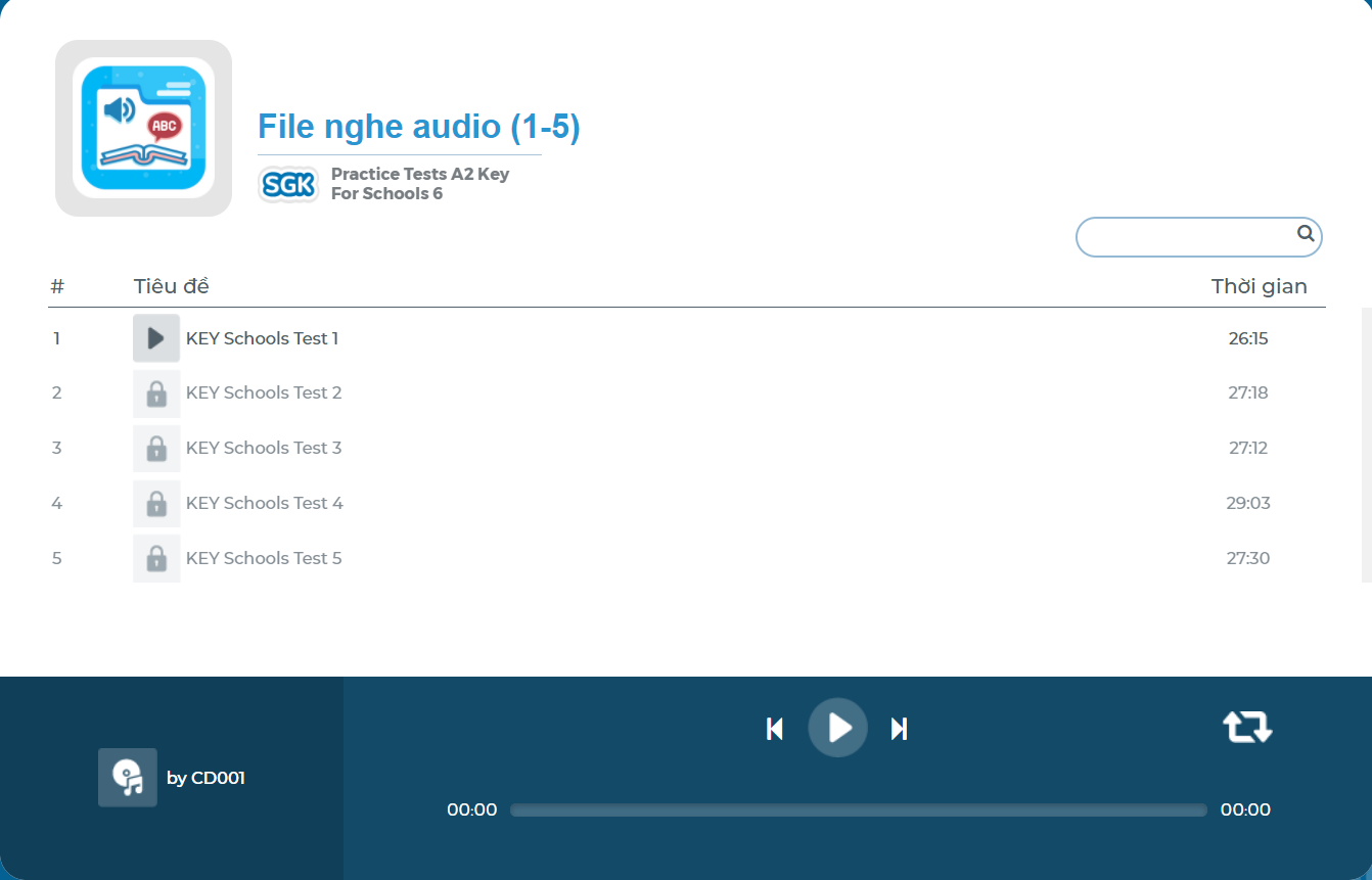 [E-BOOK] Practice Tests 1-5 Key For Schools A2 File nghe Audio