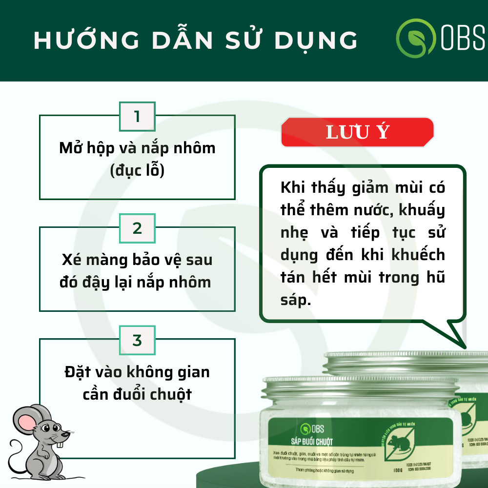 [ĐỘC QUYỀN] Sáp đuổi chuột OBS an toàn cho Bà Bầu và Trẻ em (100g) Giá Sỉ