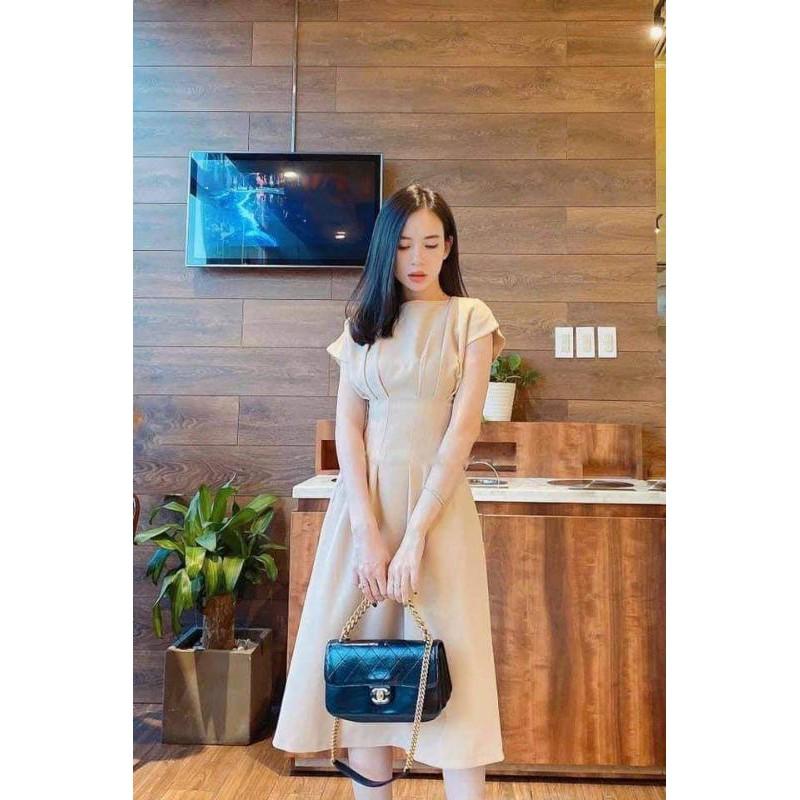 Đầm váy nữ midi xòe xếp li eo TKN