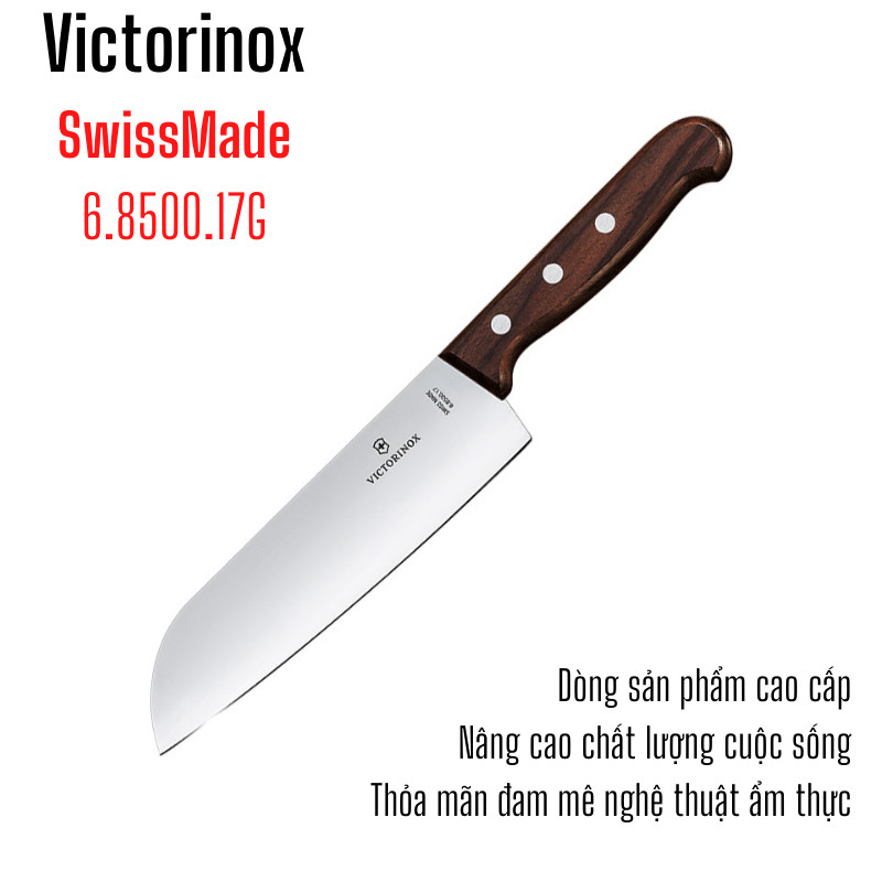 Dao Bếp Cao Cấp VICTORINOX Santoku Cạnh Thẳng Cán Gỗ Hồng Mộc 17cm