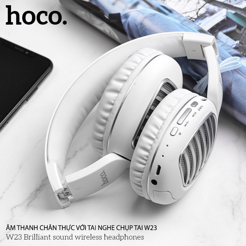 Tai nghe chụp tai Bluetooth Hoco w23 - Khử tiếng ồn - Độ trễ thấp - Có mic đàm thoại - Khe cắm thẻ nhớ - Âm thanh chân thực