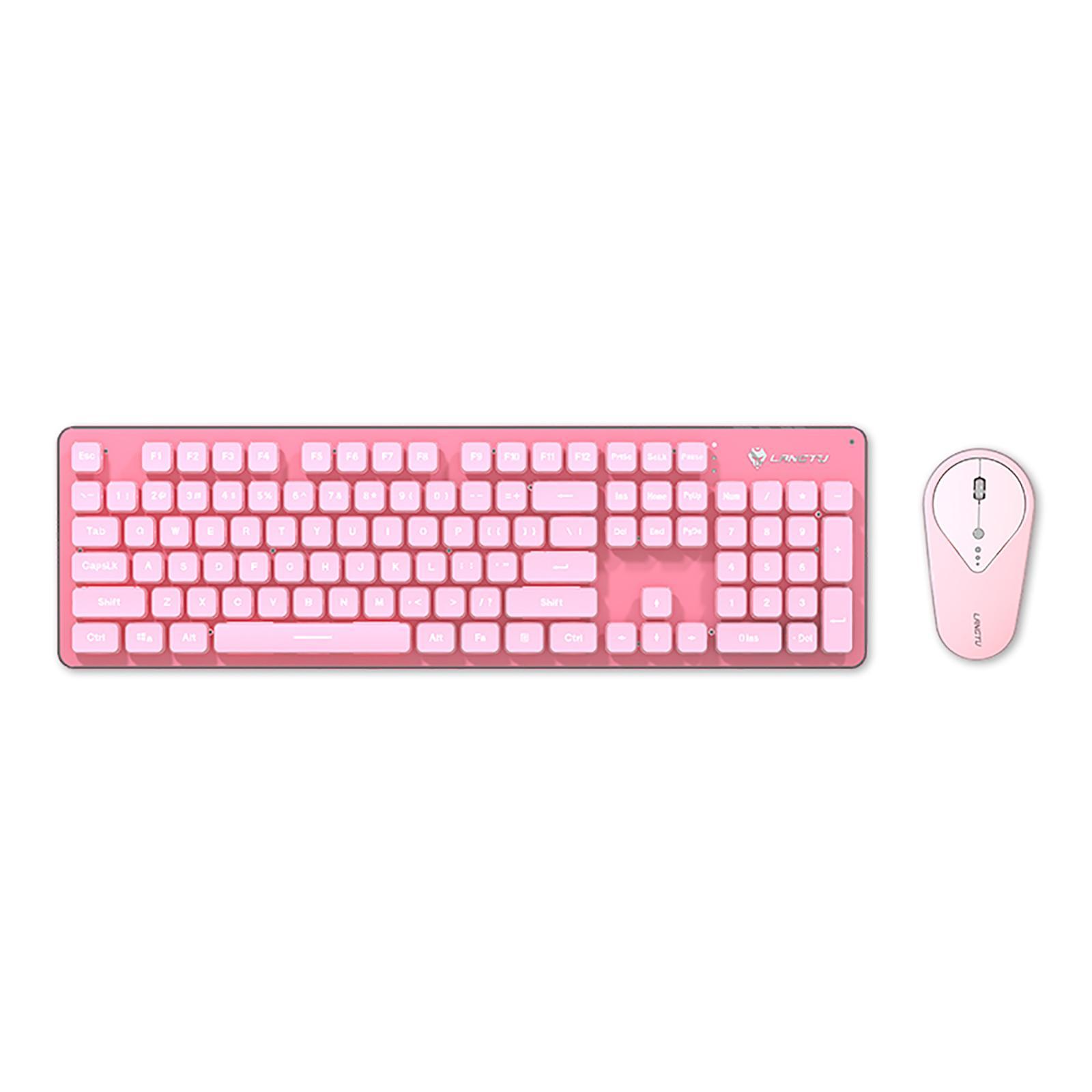 Portable 2.4G Wireless Keyboard Mouse Set 104 Keys USB Charging Pink White