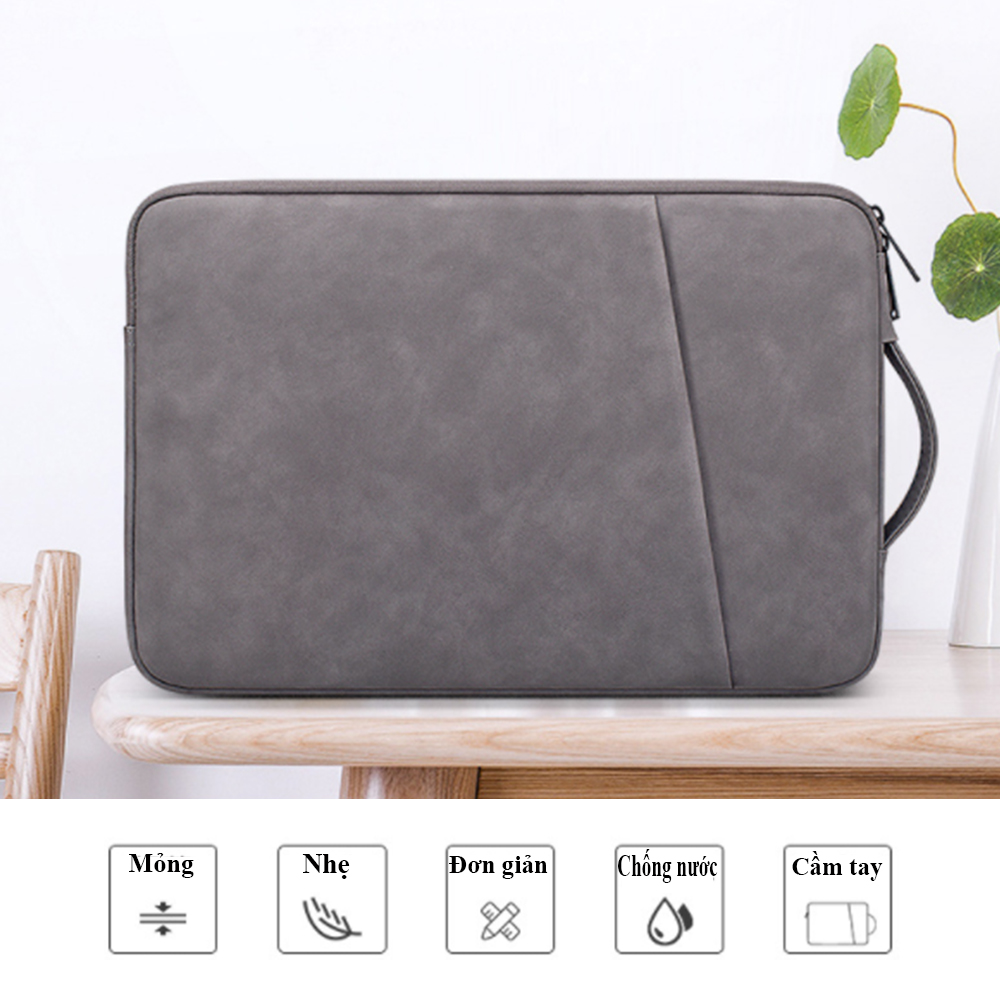 Túi chống sốc đựng Laptop 2 ngăn chất liệu da có tay xách tiện lợi nhiều màu size 13.3 inch, 14.1-15.4