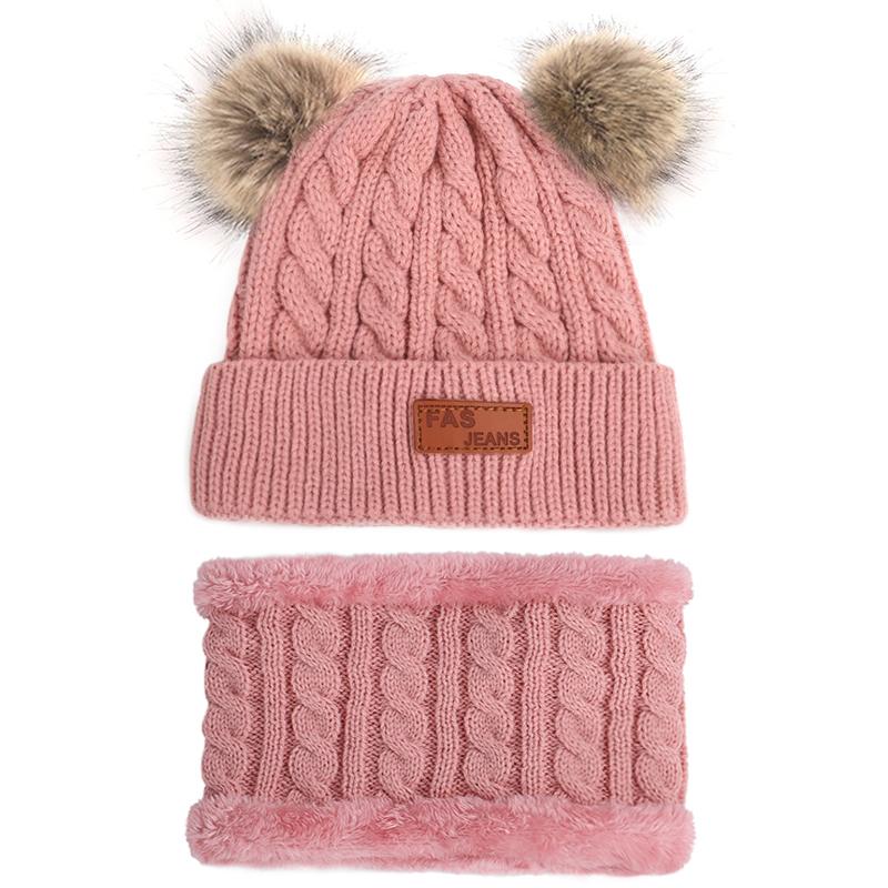 Trẻ Em Beanies Nón Cho Bé Khăn 2 Cái Bộ Mùa Đông Bé Trai/Bé Gái Dệt Kim Nón Dễ Thương Trẻ Em Khoác Màu mũ Ấm Áp Cotton Bonnet